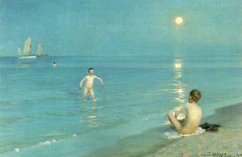Peter Severin Kroyer badende drenge en sommeraften ved skagen strand oil painting picture